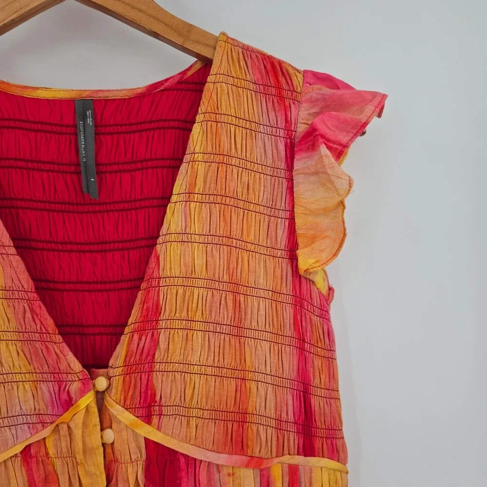 Anthropologie Watercolor Smocked Maxi Dress Peregrine Midi Boho Flutter Sleeve - Picture 5 of 12
